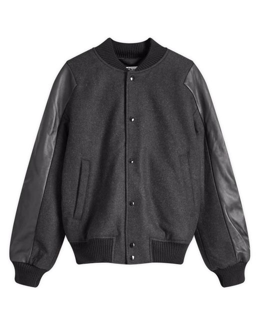 Acne Black Wool Varsity Jacket with Leather Sleeves for men