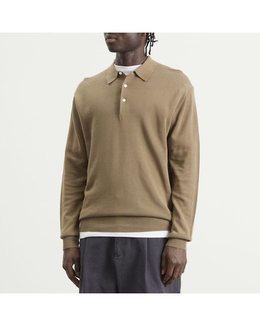 Beams Plus Brown 12G Knit Long Sleeve Polo Shirt for men