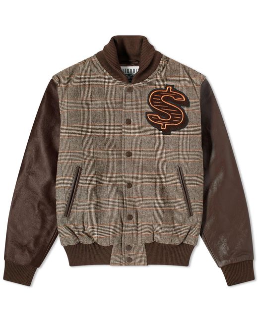 BBCICECREAM Brown Leather Sleeve Varsity Jacket for men