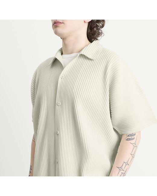 Homme Plissé Issey Miyake White Pleat Short Sleeve Shirt for men