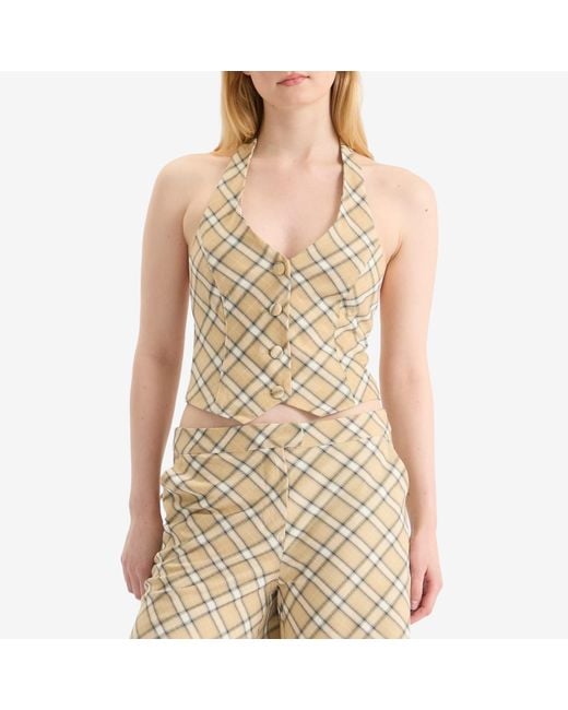 House Of Sunny Natural Sloane Check Waistcoat