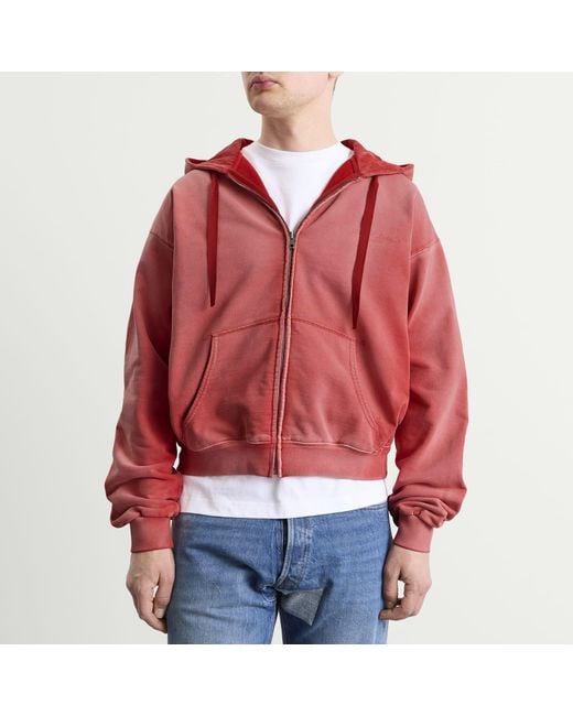 Maison Margiela Red Vintage Washed Shrunked Hoodie for men