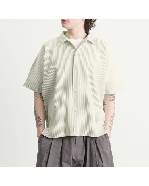 Homme Plissé Issey Miyake White Pleat Short Sleeve Shirt for men