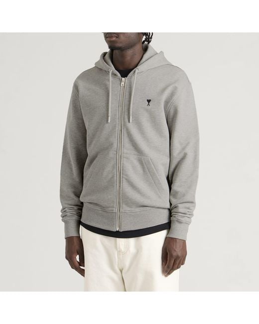 AMI Gray Adc Loopback Zip Hoodie for men