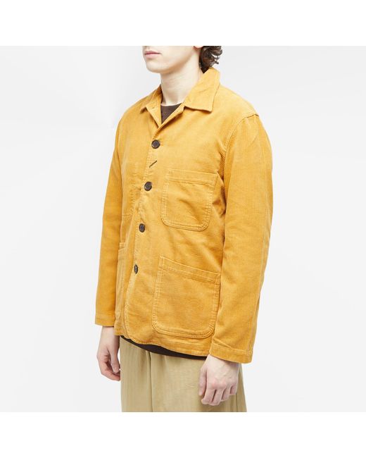 Universal Works Yellow Corduroy Bakers Chore Jacket for men