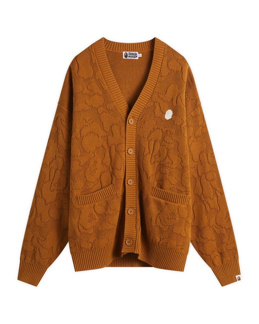 A Bathing Ape Brown Solid Camo Jacquard One Point Cardigan for men