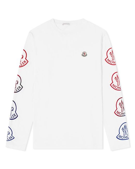 Moncler White Long Sleeve Logo Sleeve T-shirt for men