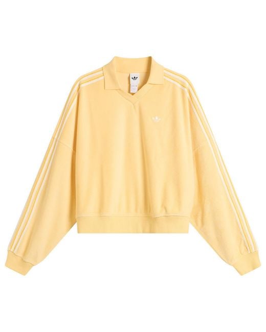 Adidas Yellow Terry Towel V Neck Polo Top