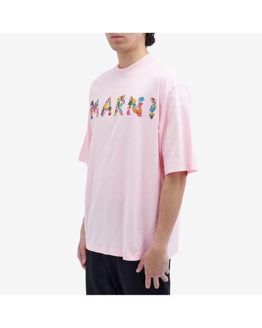 Marni Pink Boquet Logo T-Shirt for men