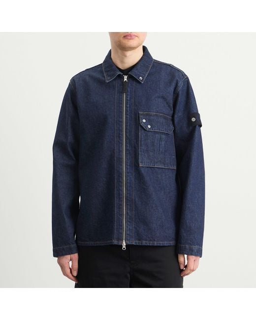 Stone Island Blue Denim Research Denim Zip Shirt Jacket for men