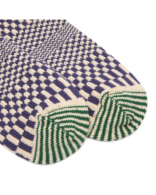 RoToTo Blue Warped Checker Crew Sock