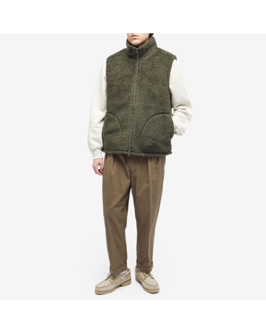 Beams Plus Green Stand Collar Boa Fleece Vest for men