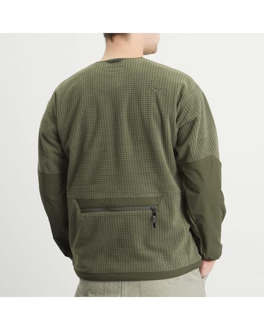 Manastash Green Grid Fleece Crew Sweat for men