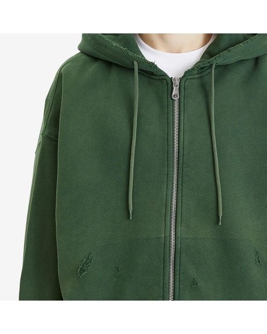 Cole Buxton Green Distressed Removed Pocket Zip Hoodie for men