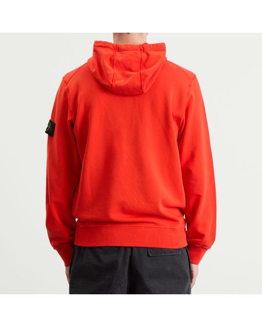 Stone Island Orange Organic Cotton Fleece Popover Hoodie for men