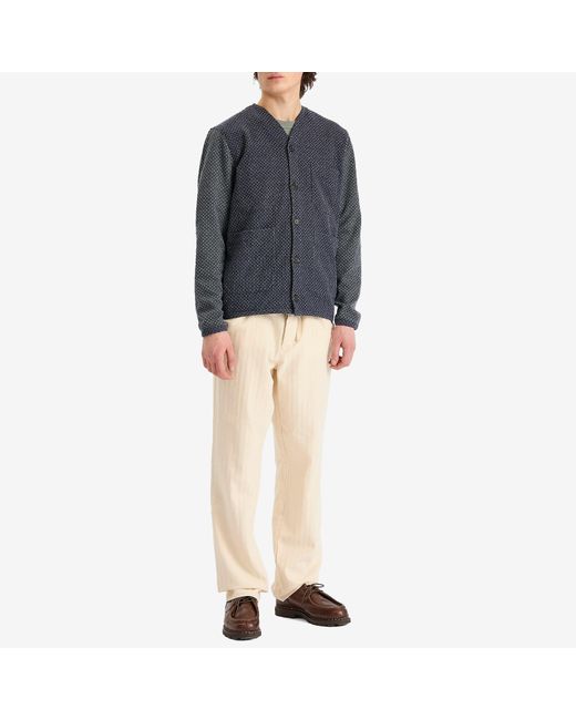 Universal Works Blue Jacquard Cardigan for men