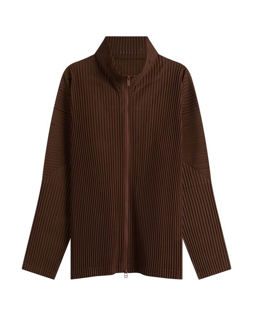 Homme Plissé Issey Miyake Brown Pleat Zip Up Cardigan for men