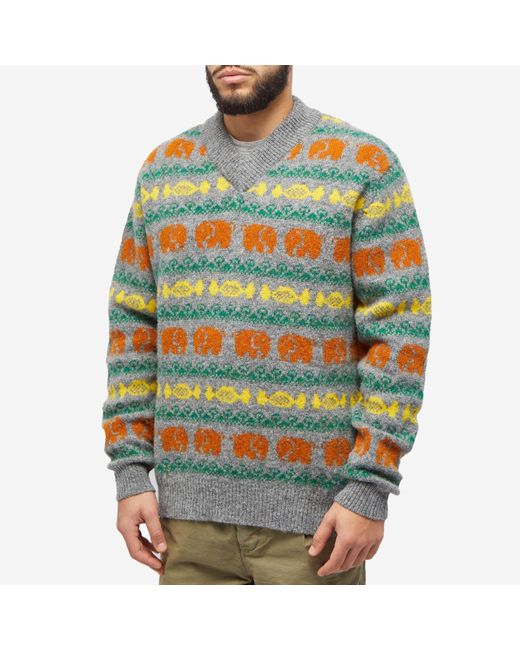 Howlin' By Morrison Multicolor Howlin' Elephants On Candy V-Neck Knit for men