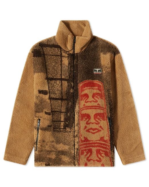 Napapijri Brown X Obey Jacquard Fleece Jacket for men