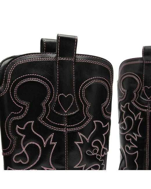 Ganni Black Mid Shaft Embroidered Western Boots