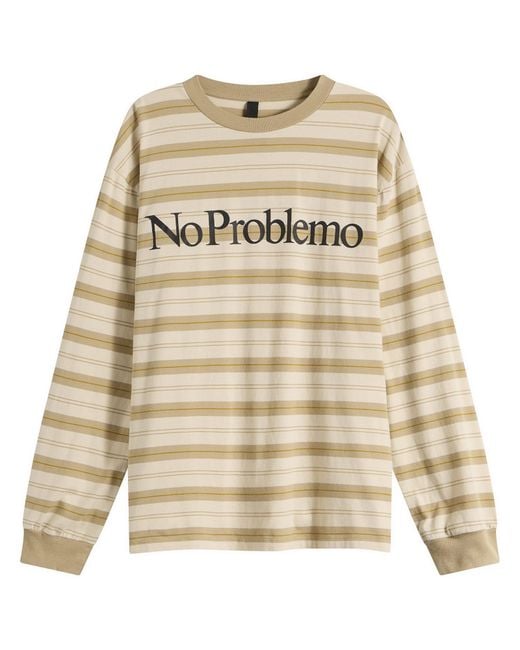 No Problemo Natural Striped Ls Tee for men