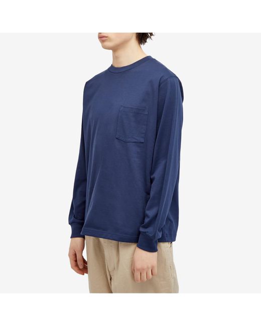 Beams Plus Blue Long Sleeve Pocket T-Shirt for men