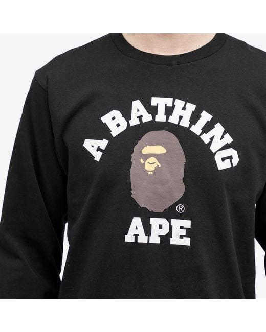 A Bathing Ape Black Long Sleeve College T-Shirt for men