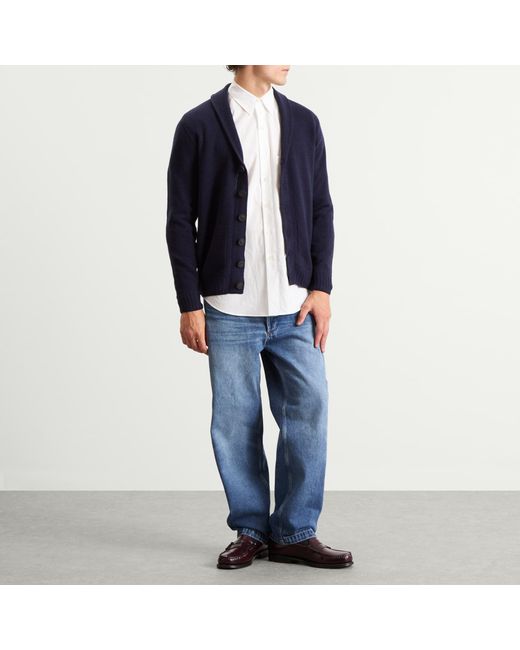 John Smedley Blue Rockford Cashmere Shawl Collar Cardigan for men