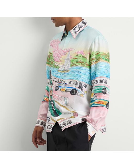 Casablanca Green Classic Long Sleeve Patterned Silk Shirt for men