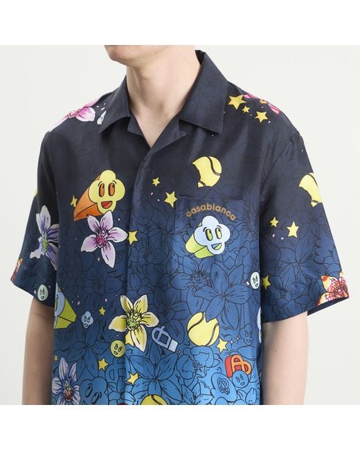 Casablanca Blue Collage D'Icones Graphiques Cuban Collar Shirt for men