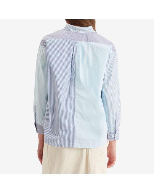 Beams Boy Blue Stripe Patchwork Long Sleeve Shirt