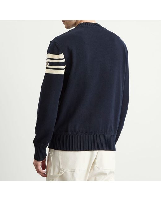 Moncler Blue Logo Crew Neck Cotton Knitwear for men