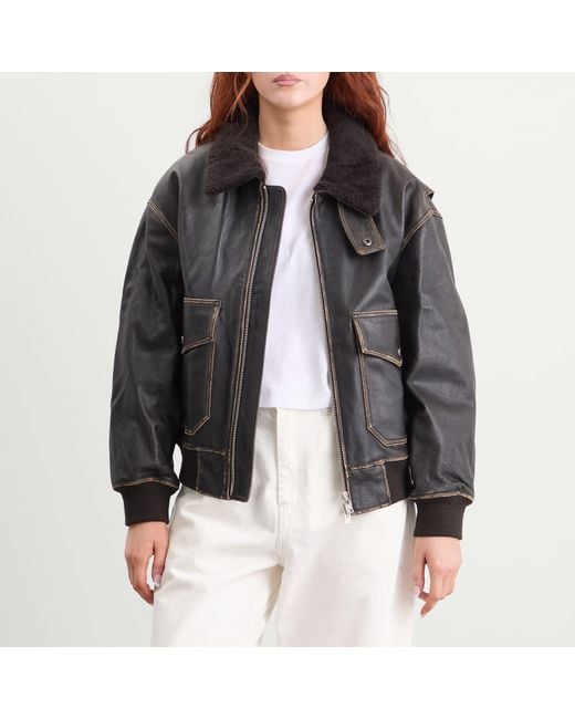 DUNST Black Shearling Collar Leather Jacket