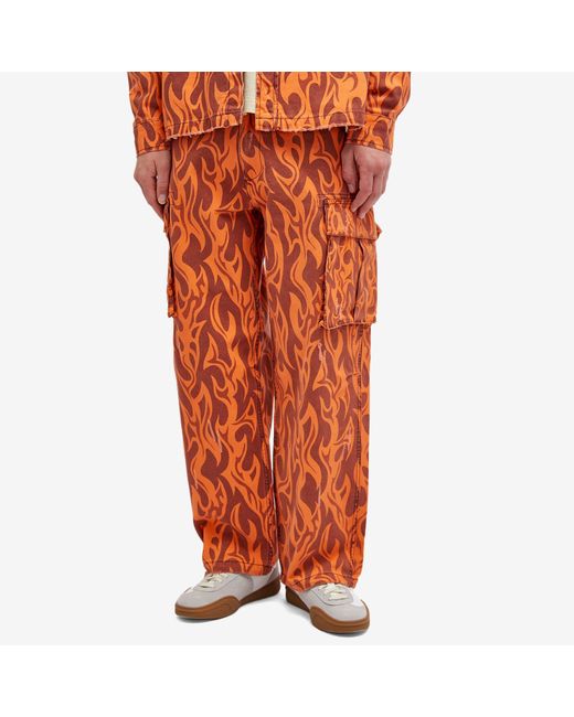 ERL Orange Flame Cargo Trousers for men