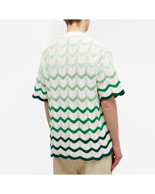 Casablancabrand Green Gradient Wave Knit Short Sleeve Shirt for men