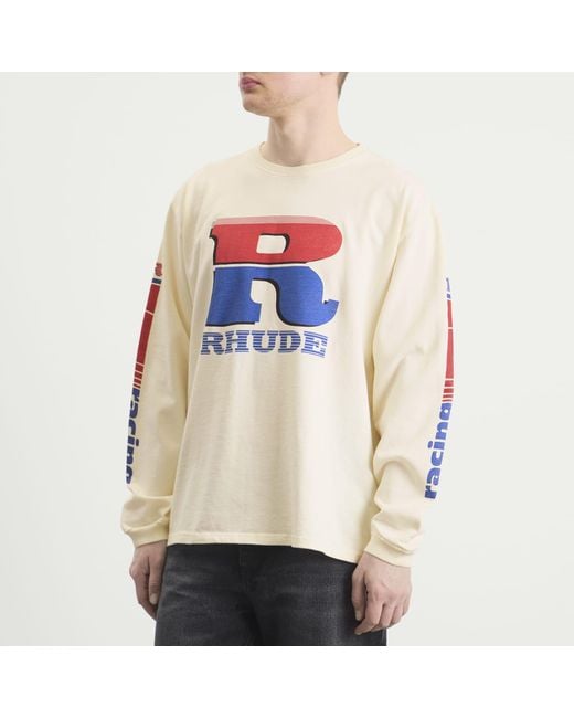 Rhude White Split Petrol Logo Long Sleeve T-Shirt for men