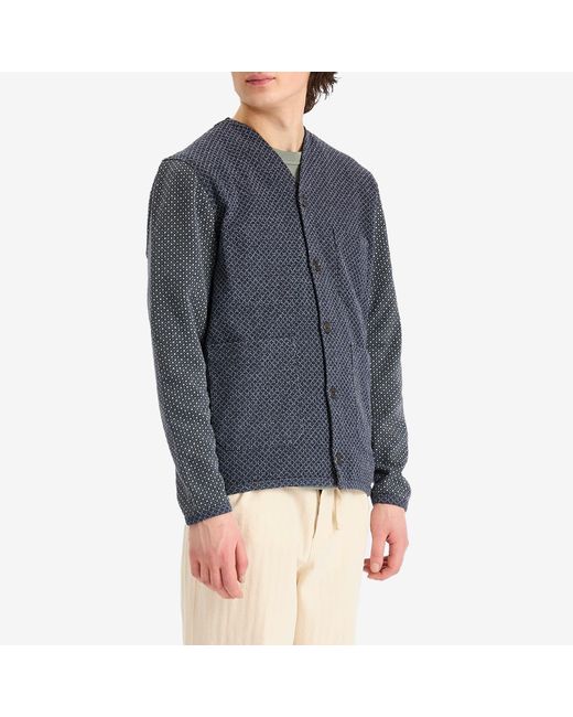 Universal Works Blue Jacquard Cardigan for men