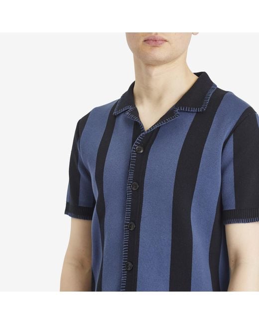 Percival Blue Knitted Stripe Cuban Shirt for men