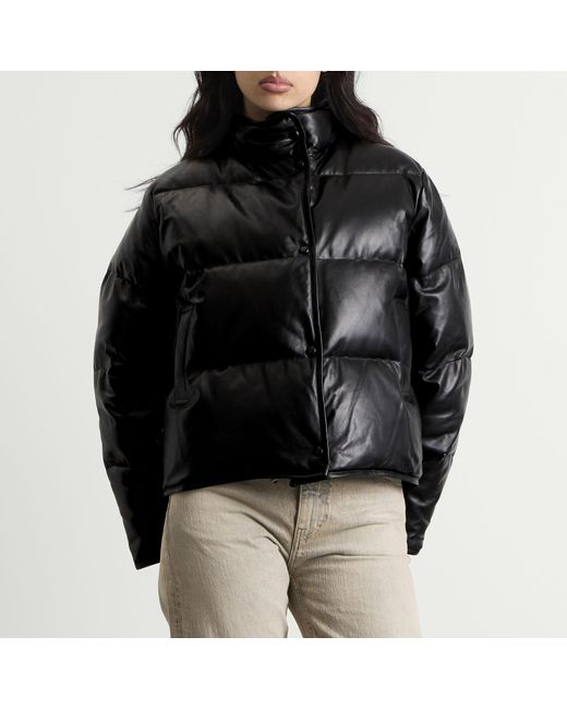 NOTHING WRITTEN Black Lambskin Leather Puffer
