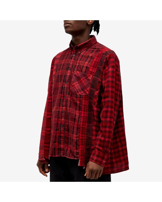 Needles Red 7 Cuts Wide Over Dyed Flannel Shirt for men