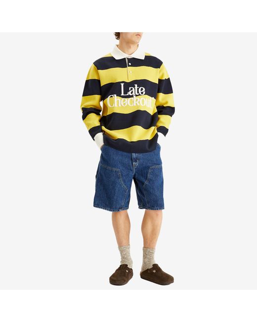 Late Checkout Yellow Striped Rugby Polo for men