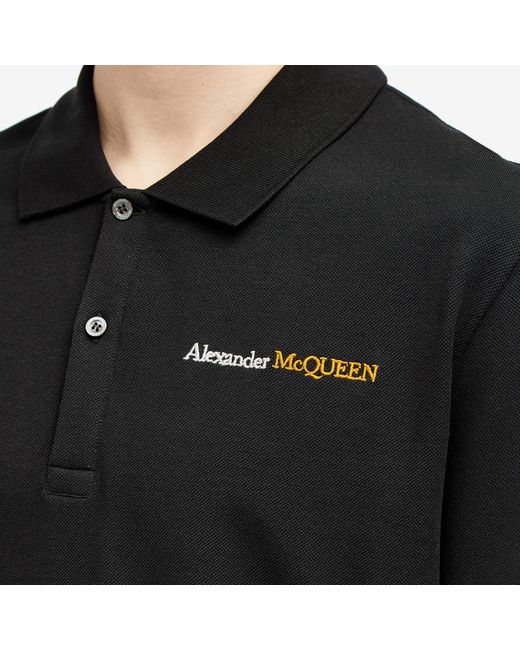 Alexander McQueen Black Embroidered Logo Polo Shirt for men