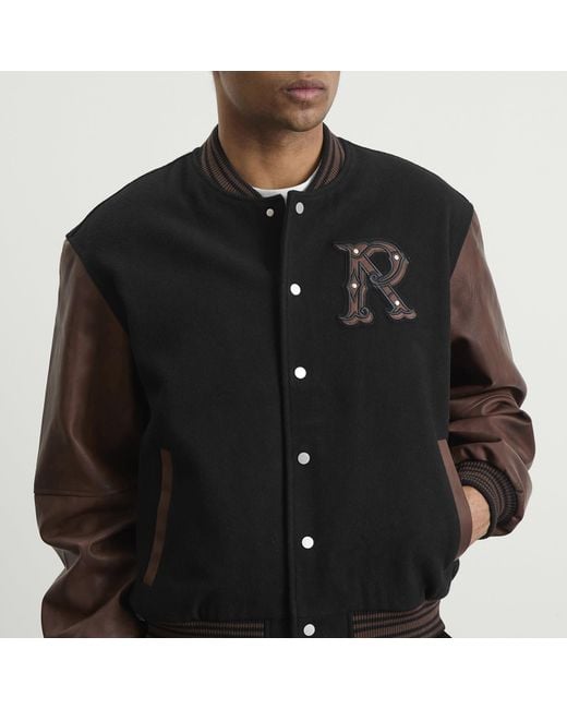 Represent Black Vintage Varsity Jacket for men