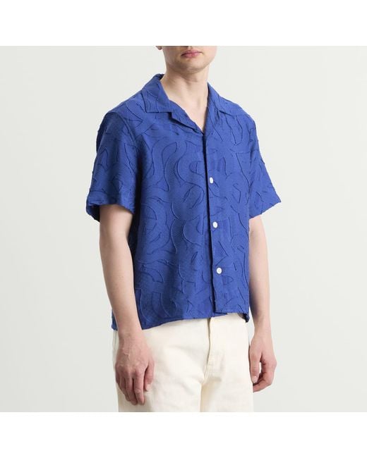 Wax London Blue Curzon Jacquard Vacation Shirt for men