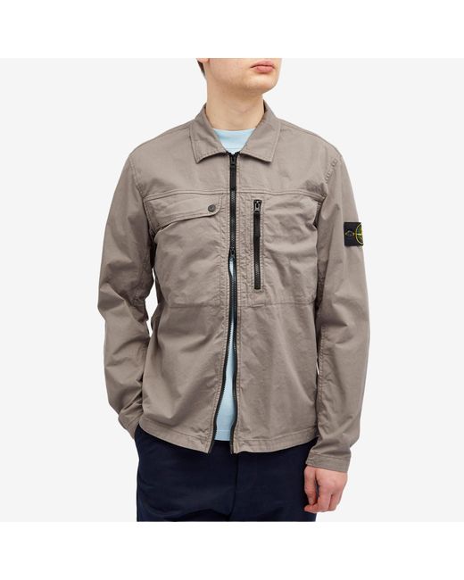 Stone Island Gray Supima Cotton Twill Stretch-Tc Zip Shirt Jacket for men