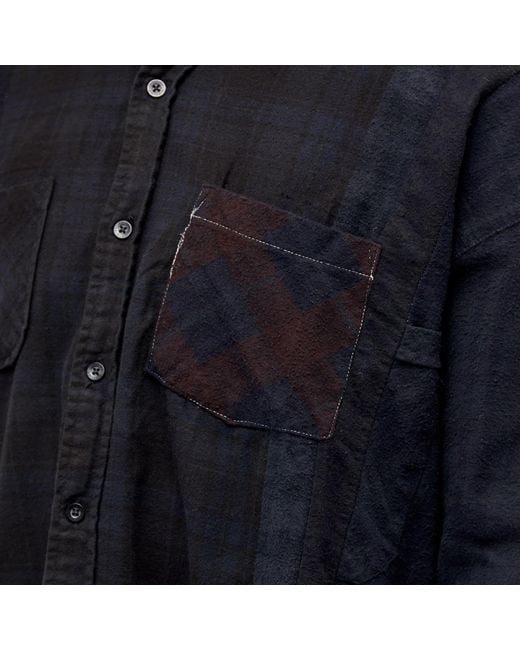 Needles Black 7 Cuts Wide Over Dyed Flannel Shirt for men