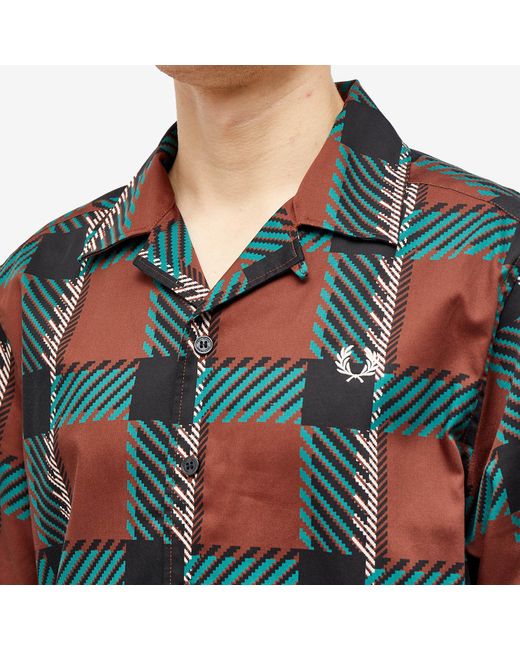 Fred Perry Blue Glitch Tartan Vacation Shirt for men