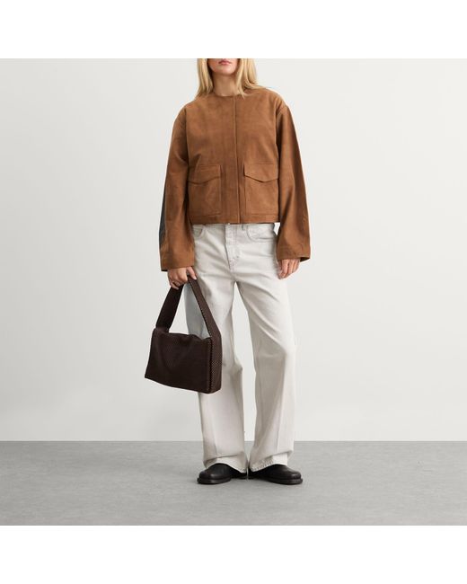 St. Agni Brown Suede Utility Cocoon Bomber Jacket
