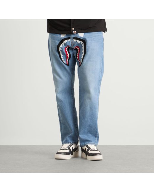 A Bathing Ape Blue Shark Loose Fit 13Oz Jeans for men