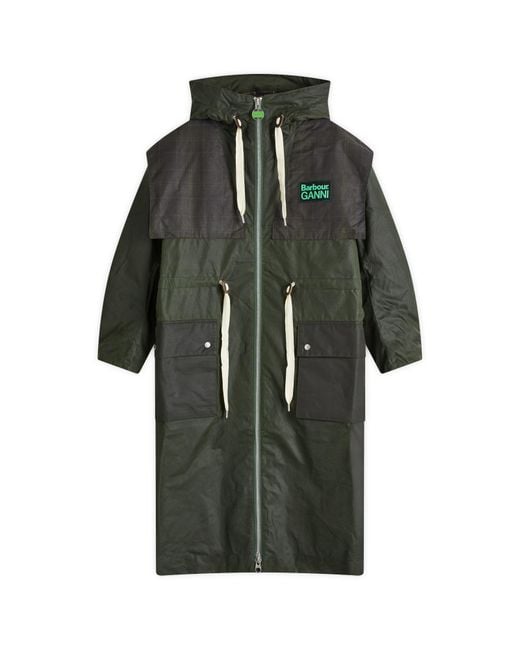 Barbour Green X Ganni Wax Parka Jacket